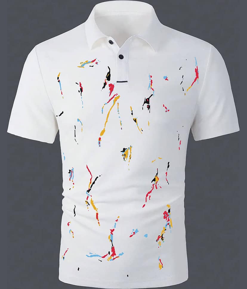 ENITOR Men Cotton Blend Regular Fit Printed Polo T Shirt ( White )