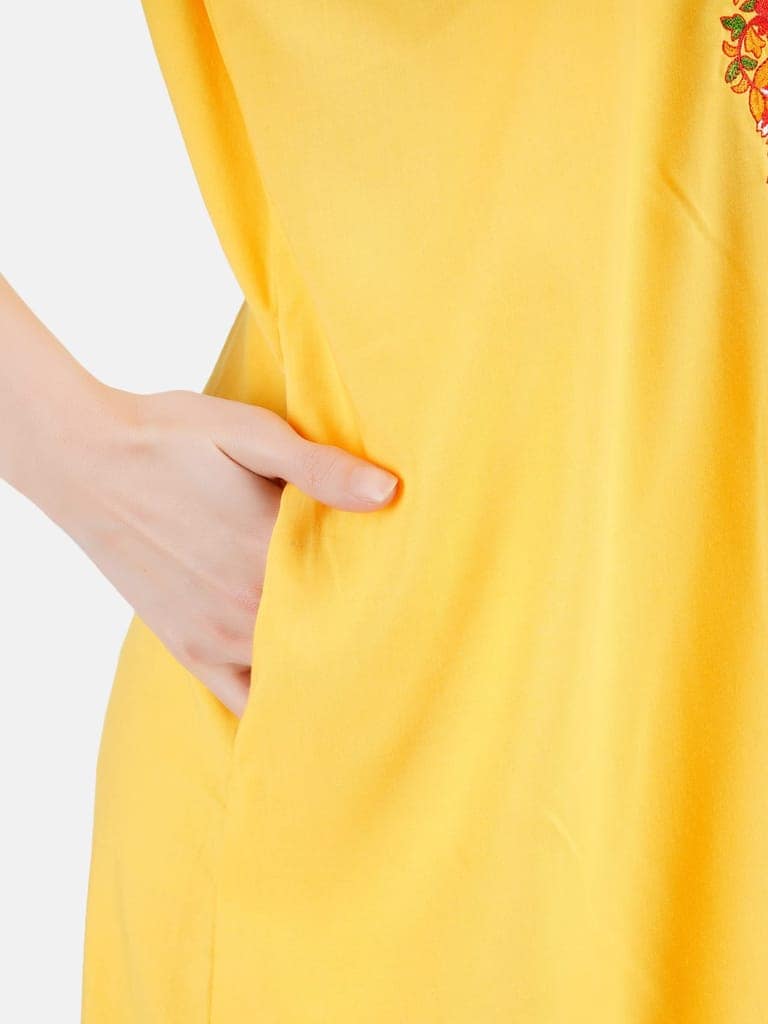 KOI SLEEPWEAR Women's Paan Shape Cotton Blend Embroidered Full Length Night Gown/Maxi/Nighty (Sunflower Yellow, L) view 6