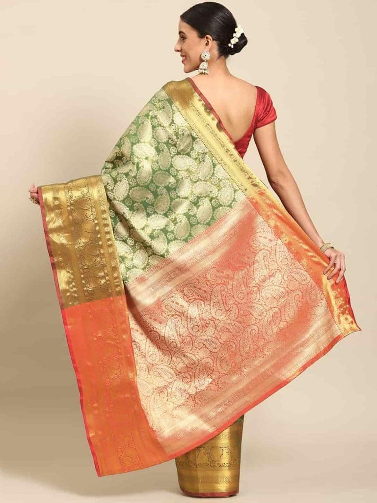 Women's Brocade Soft Silk Zari Woven Saree With Unstiched Blouse Piece view 2