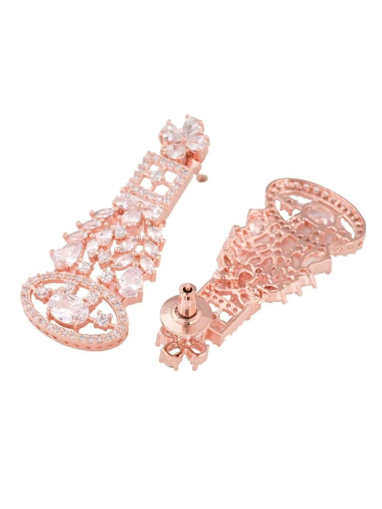 Rose Gold Plated White AD Studded Choker Dropdown Earrings Jewellery Set view 3