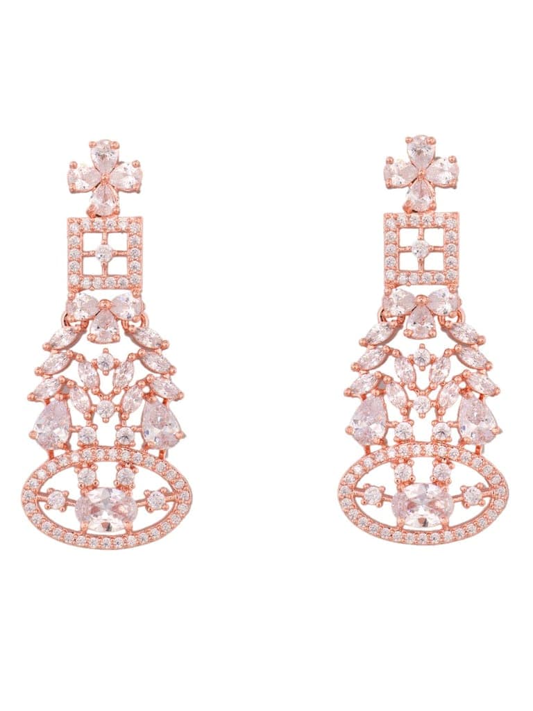 Rose Gold Plated White AD Studded Choker Dropdown Earrings Jewellery Set view 7