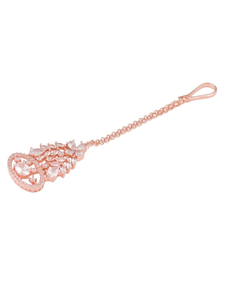 Rose Gold Plated White AD Studded Choker Dropdown Earrings Jewellery Set view 8