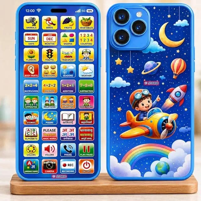 Kids Learning Phone Toy with 13 Indian Regional Languages, 24 Learning Modes, Rechargeable, Music, Flash Cards, for Boys and Girls Age 2-12 Years view 3