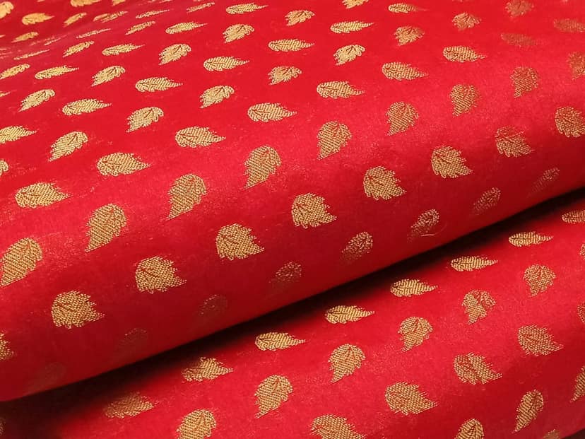 Exquisite Chanderi Silk Banarasi Fabric - Handwoven with Gold Zari | Perfect for Blouse, Ethnic Wear, Evening Gowns, and Home Decor view 3