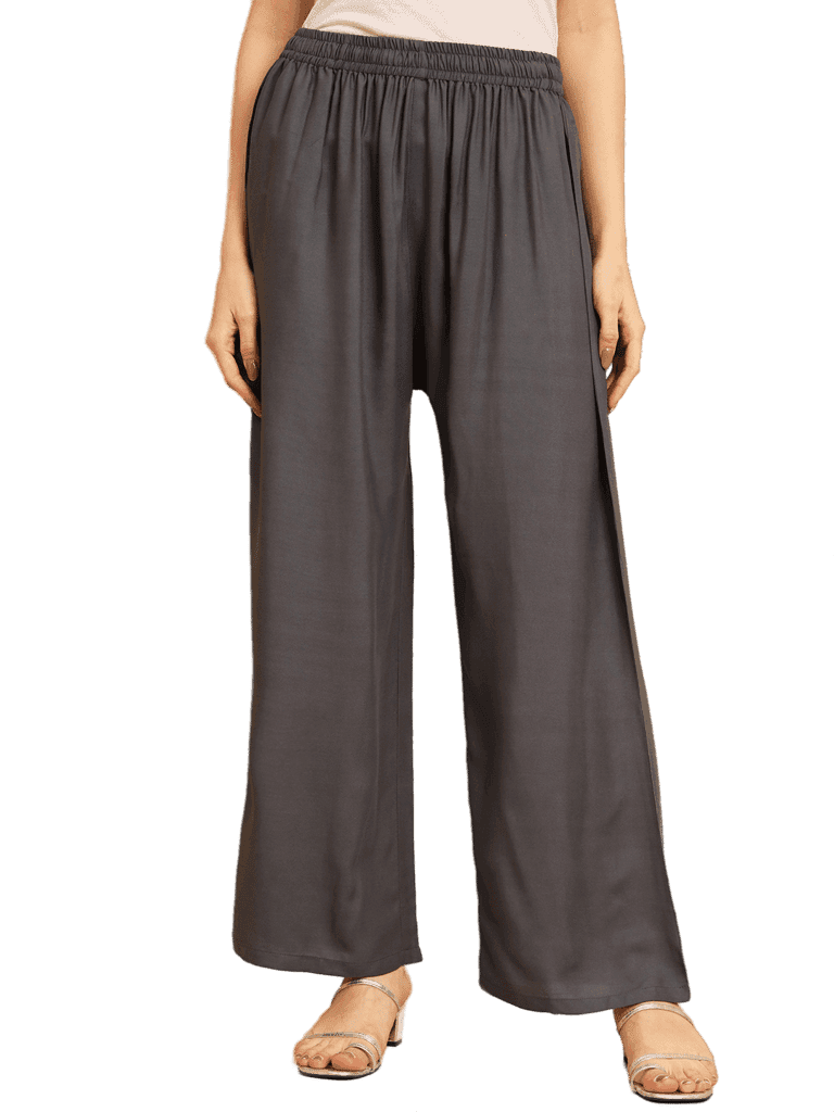 Soft Colors Regular Fit Pocket Palazzo (Dark Grey)