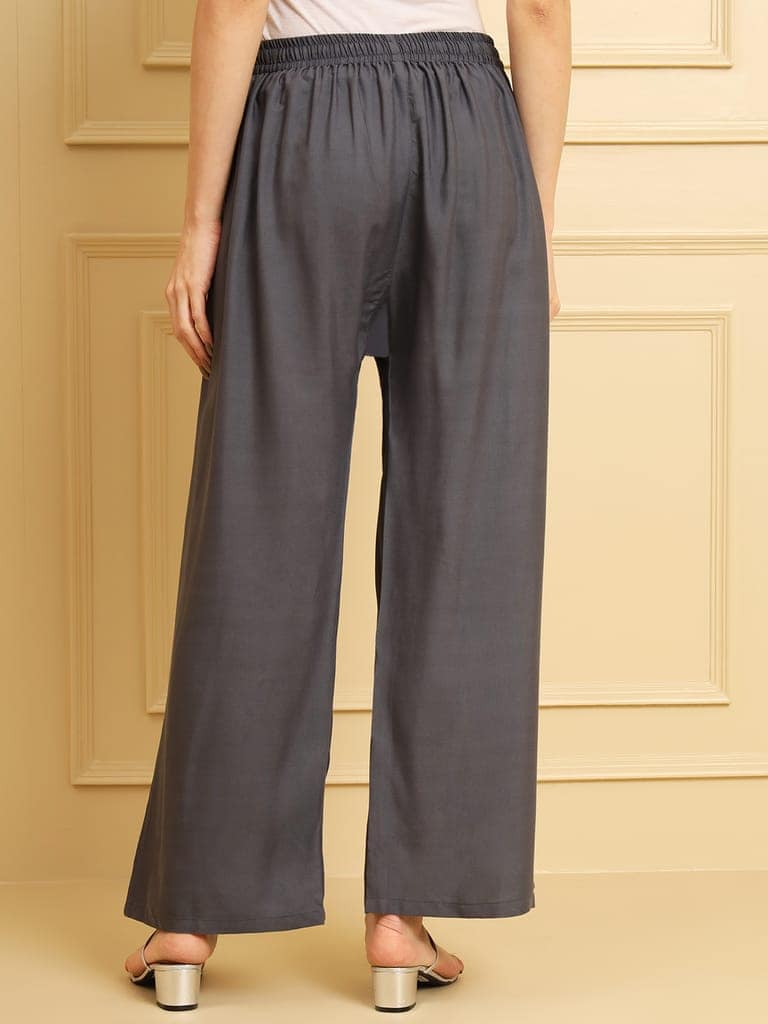 Soft Colors Regular Fit Pocket Palazzo (Dark Grey) view 4