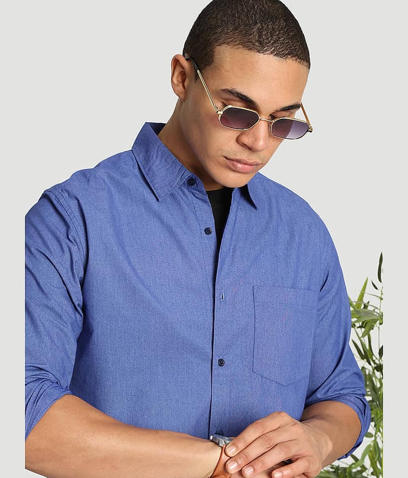 IVOC 100% Cotton Regular Fit Solids Full Sleeves Men's Casual Shirt - Blue ( Pack of 1 ) view 3