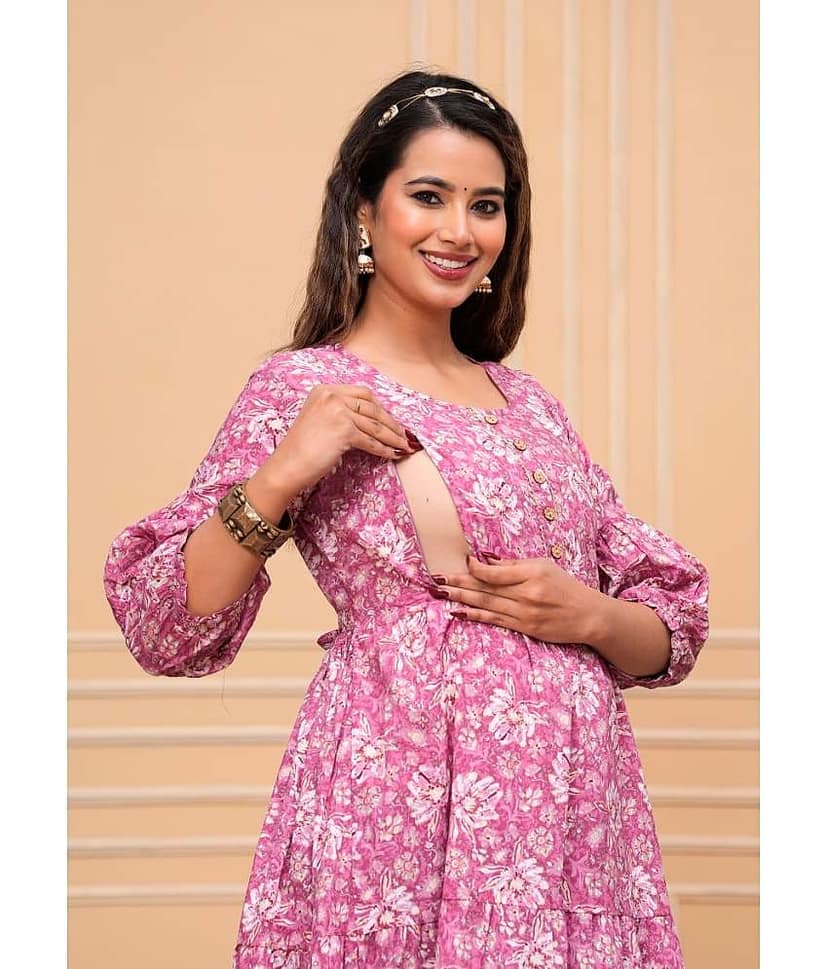 Nevisha Style Pink Cotton Maternity Kurta Single view 2