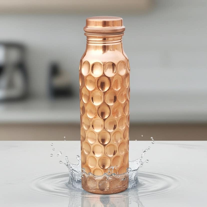Diamond Design Pure Copper Water Bottle 900 ML | Premium Ayurvedic Bottle , Height : 10.5 Inch (BCMAS079 C)