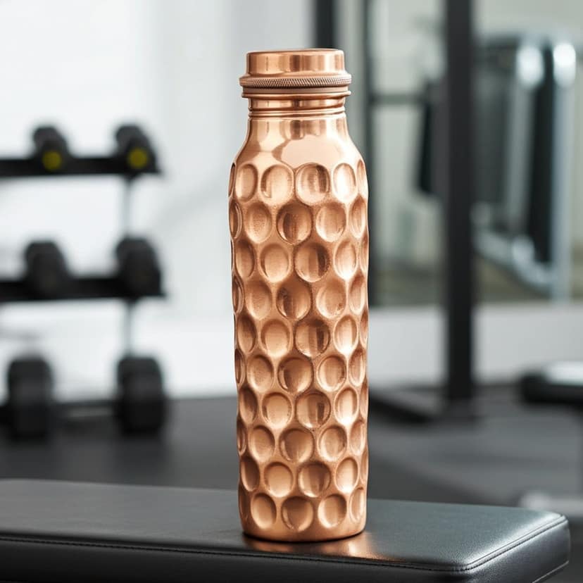 Diamond Design Pure Copper Water Bottle 900 ML | Premium Ayurvedic Bottle , Height : 10.5 Inch (BCMAS079 C) view 2