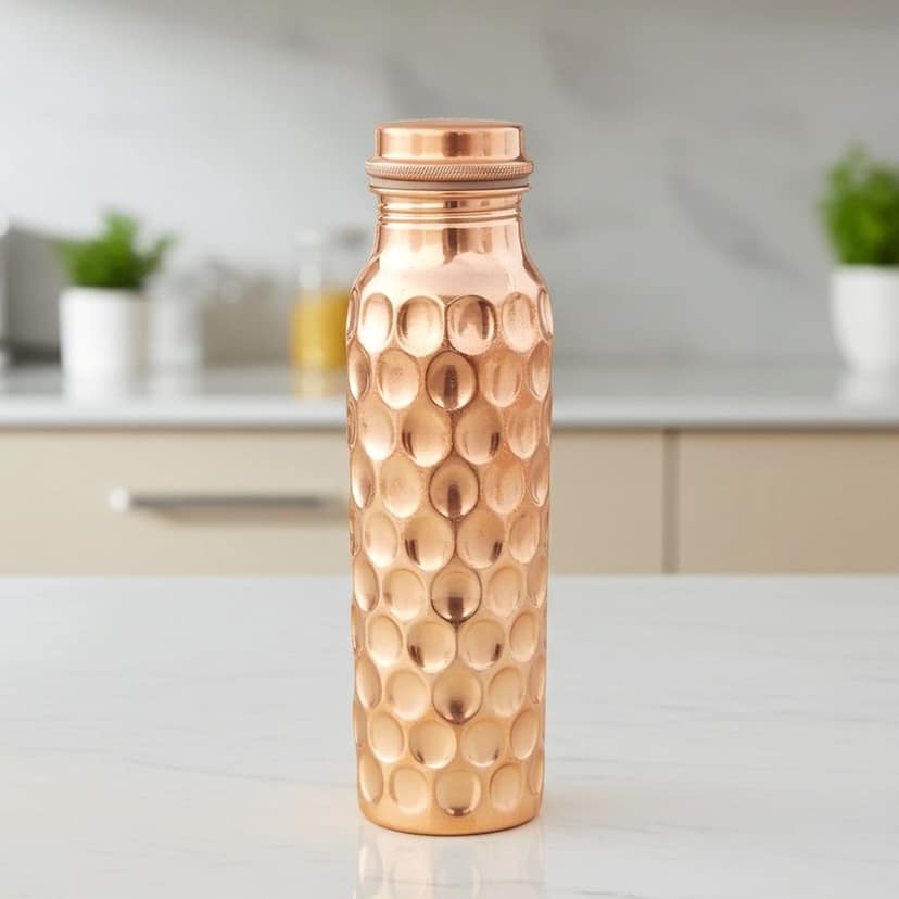 Diamond Design Pure Copper Water Bottle 900 ML | Premium Ayurvedic Bottle , Height : 10.5 Inch (BCMAS079 C) view 3