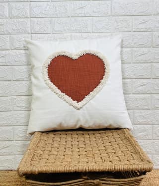 Indihomecraft Handicraft Cotton Cushion Cover - Hand Stitched Embroidery Decorative Art Boho Pillow Heart Shape Hand Made Pillow Cover | Hand Stitch Square Shape 18X18 Inches Cushion Cover, Set of 1
