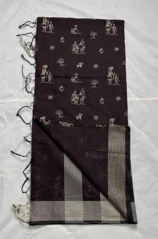 Saura Tribal Cotton Saree Dusty Khaki Village Pallu
