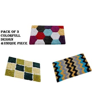 Aazeem Antiskid Cotton Door Mat ( 60 X 40 cm ) Set of 3 Black