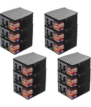 PrettyKrafts Non Woven Saree Cover Storage Bags Premium Quality Saree Organizer for Wardrobe/Cloth Organizer Pack of 12 - GreyB