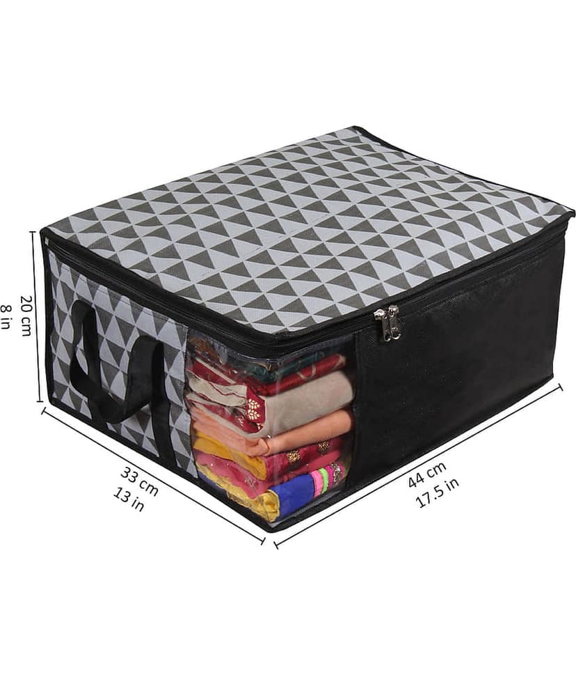 PrettyKrafts Non Woven Saree Cover Storage Bags Premium Quality Saree Organizer for Wardrobe/Cloth Organizer Pack of 12 - GreyB view 2