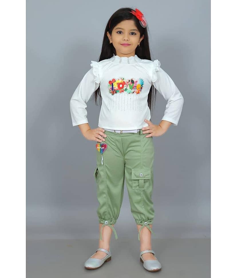 NEWSIFA Pack of 1 Girls Cotton Blend Top With Capris ( Green )