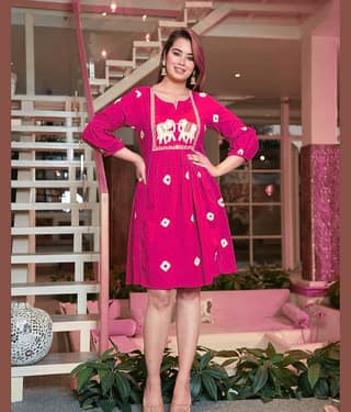 anushansa Women's Viscose Rayon Embroidered Straight Kurti - ( Pink )