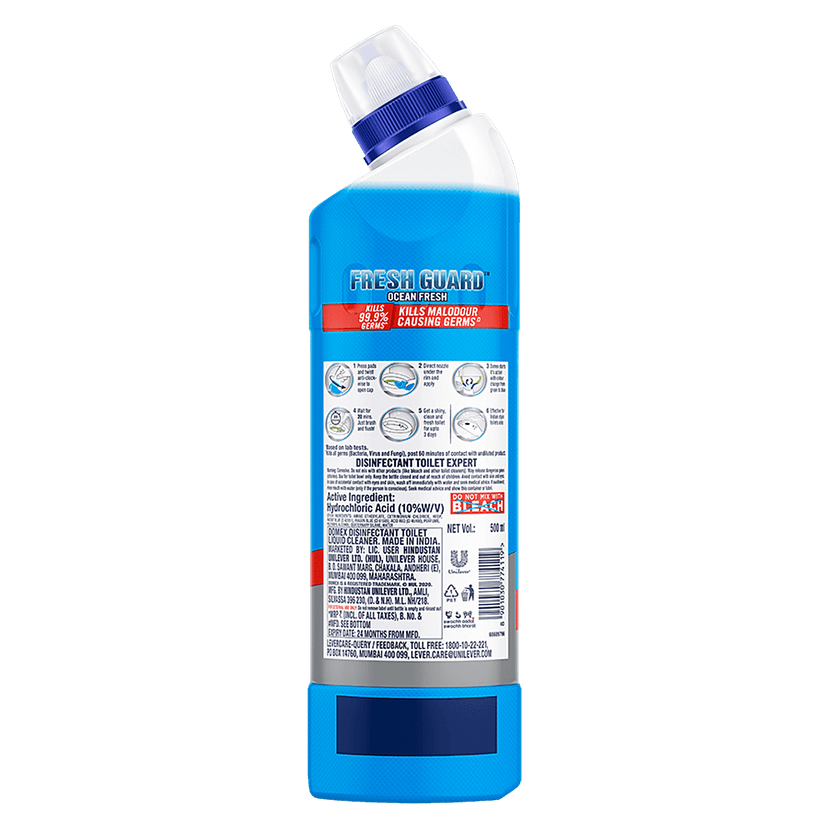 Domex Fresh Guard Disinfectant Toilet Cleaner Liquid, Ocean Fresh, 500Ml, Freshness For 100 Flushes view 2