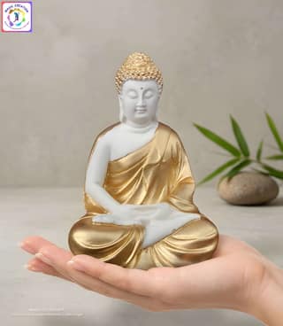 WUGO Handcrafted White Meditating Buddha Sculpture for Home Décor, Office, Yoga Studio, Meditation Room and Spiritual Gift