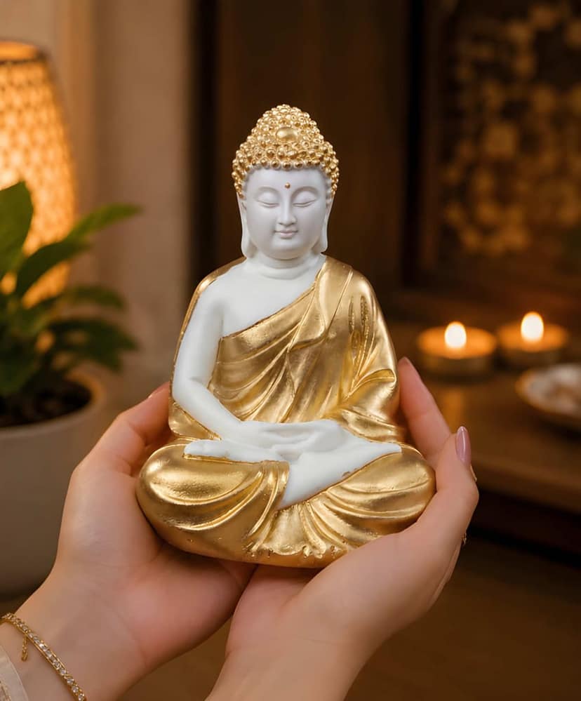 WUGO Handcrafted White Meditating Buddha Sculpture for Home Décor, Office, Yoga Studio, Meditation Room and Spiritual Gift view 2
