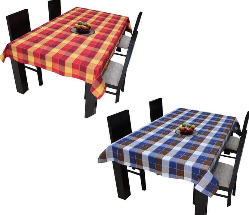 AIRWILL Branded, 100% Cotton Gingham Checks with Multicolor Combos of 4/6 Seater Tablecloth, Sized 140cm Width and 140cm Length, Pack of 2 Pieces