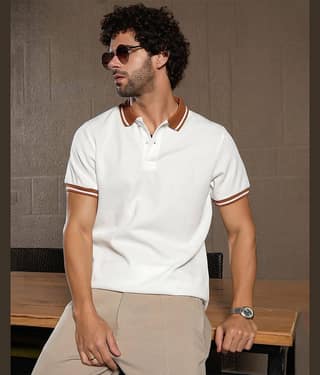 ENITOR Men Cotton Blend Regular Fit Solid Polo T Shirt ( Peach )