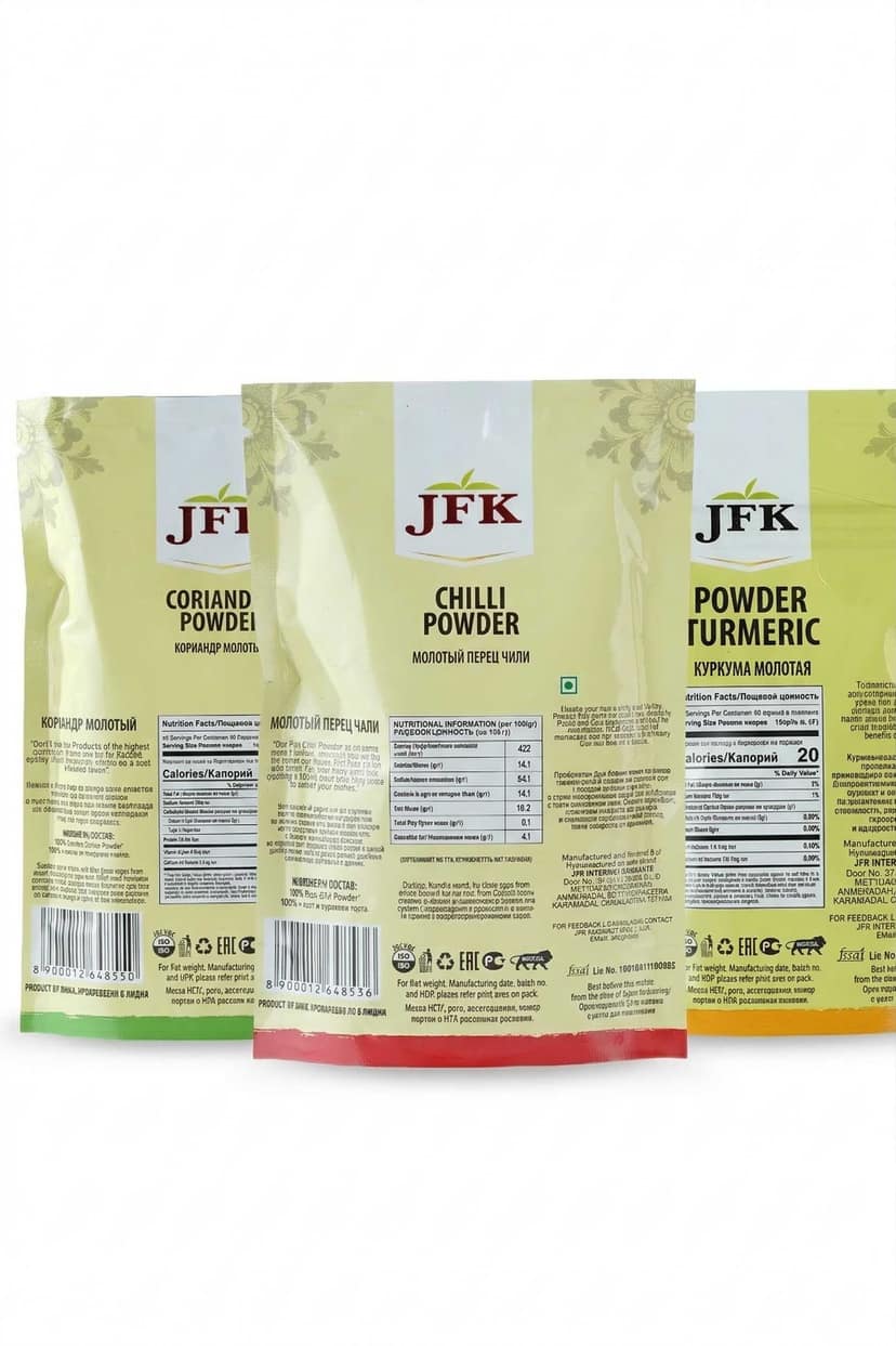 JFK 3 Spice Combo Pack, Turmeric Powder, Coriander Powder & Red Chilli Powder - 300 g view 2