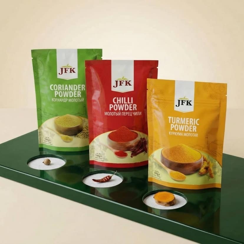 JFK 3 Spice Combo Pack, Turmeric Powder, Coriander Powder & Red Chilli Powder - 300 g view 3