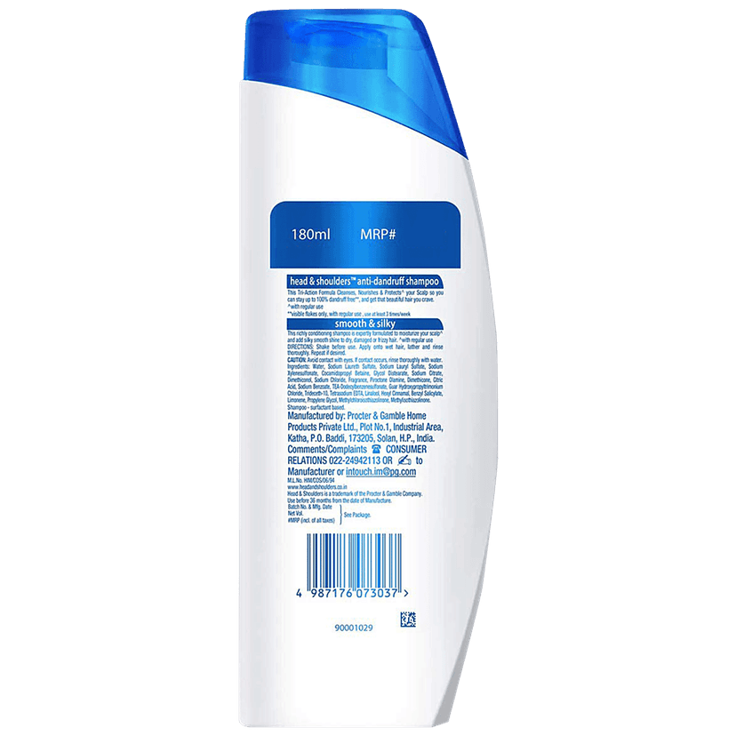 Head & Shoulders Smooth & Silky Anti-Dandruff Shampoo - Smooth Hair From Root To Tip, Upto 100% Dandruff Free, 180 Ml view 2