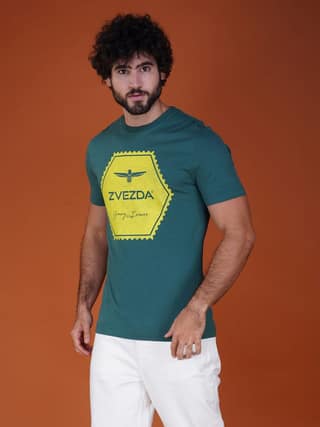 Premium Single Jersey Cotton Branded Round Neck Tee-Green