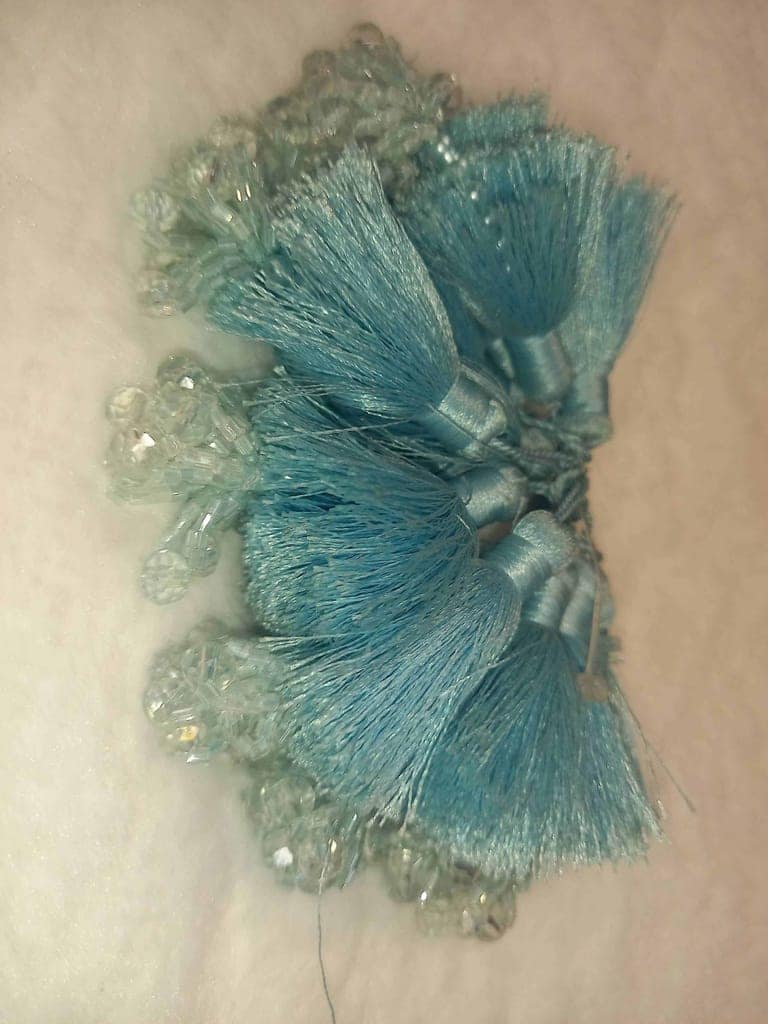 12PCS Handmade Beaded Tassel saree pallu hangings - Light Blue view 2