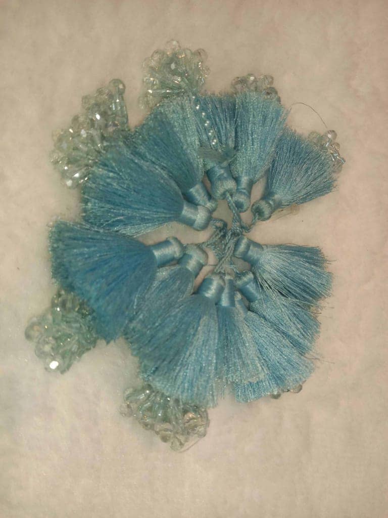 12PCS Handmade Beaded Tassel saree pallu hangings - Light Blue view 3