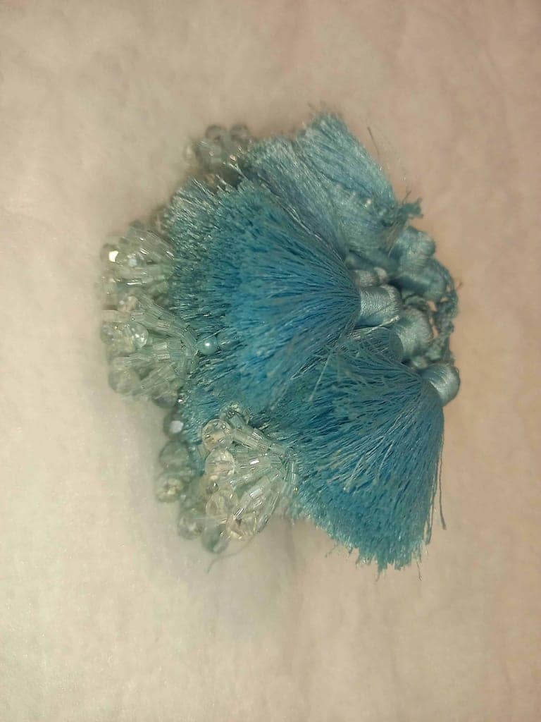 12PCS Handmade Beaded Tassel saree pallu hangings - Light Blue view 4