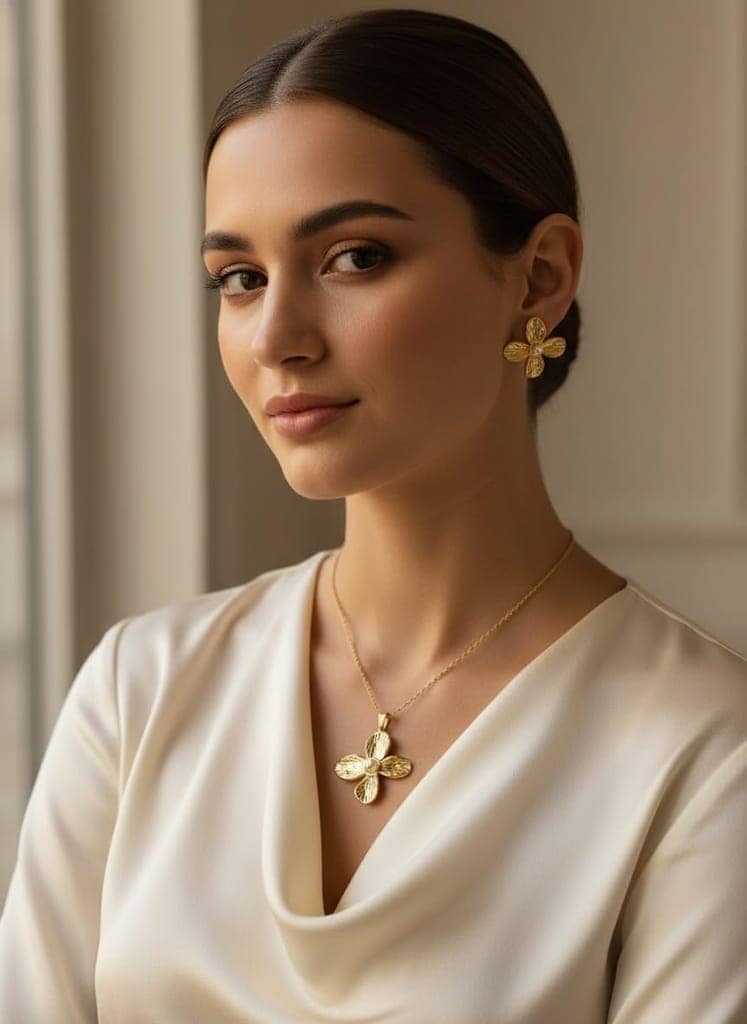 GemGleam Gold Plated Pearl Pendant Set with Earrings for Women | Elegant Designer Jewellery | Anti-Tarnish | Skin-Friendly | Stylish Lightweight Jewellery for Girls (Blossom Pearl) view 2