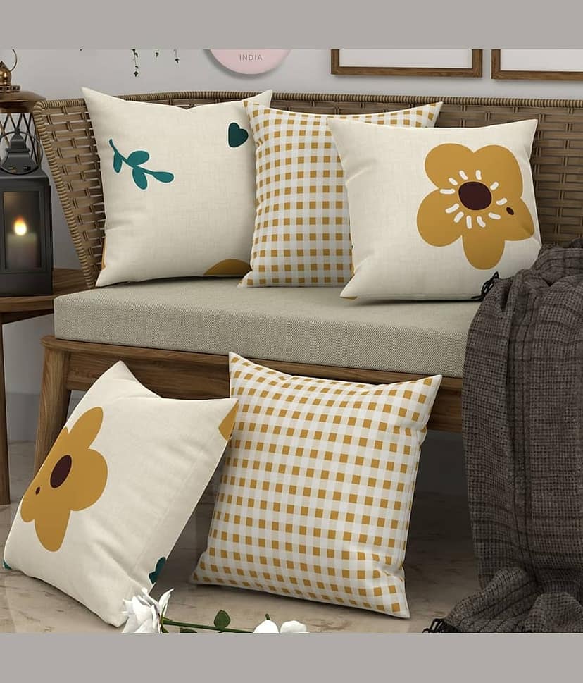 chhavi india Set of 1 Cotton Blend Floral Square Cushion Cover (40X40)cm - Yellow