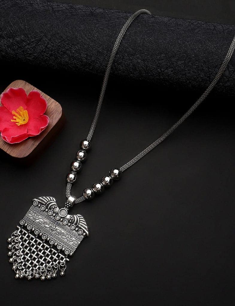 Cardinal Oxidized Silver Color Long Necklace