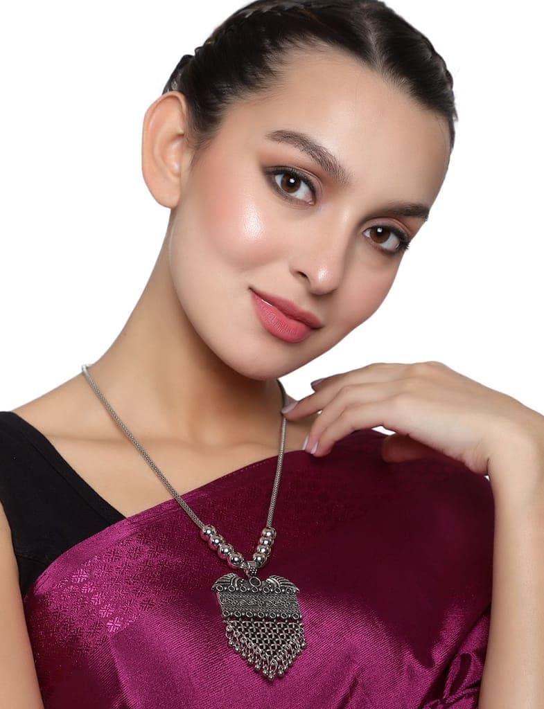Cardinal Oxidized Silver Color Long Necklace view 2