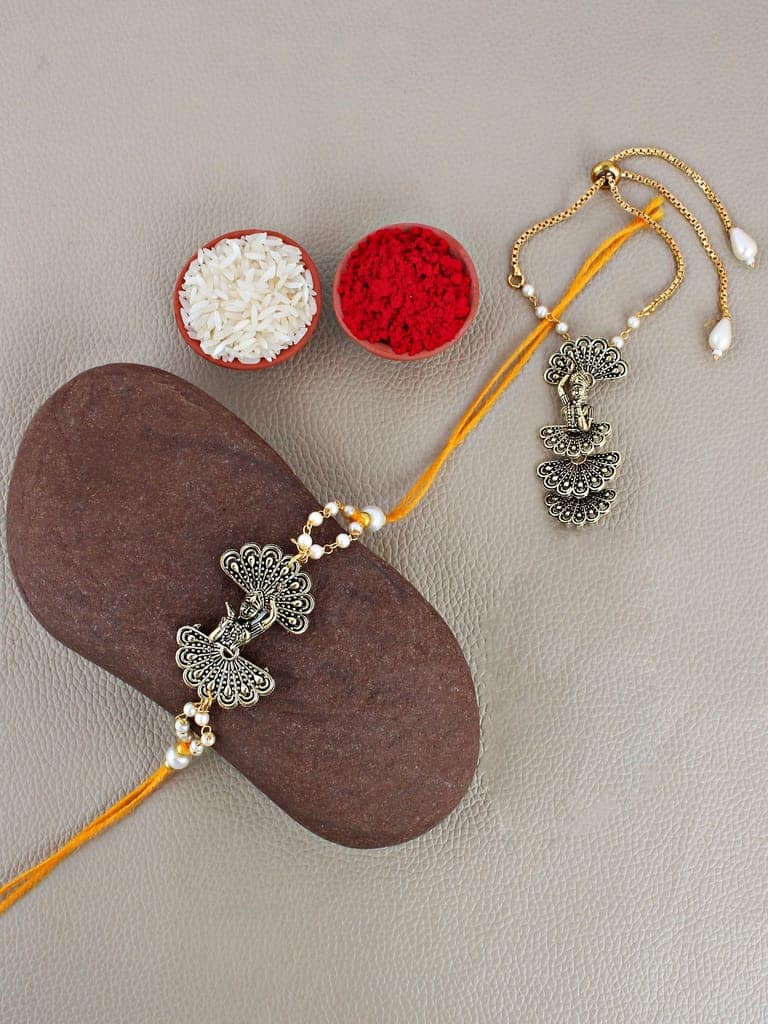Lucky Jewellery Designer Oxidised Gold Rakhi - Rakshabandhan Dancing Girl Rakhee with Lumba Bracelet for Brother/Bhaiya/Bhai/Bhabhi - Pack of 2 (120-JPR1-1974-2) view 2