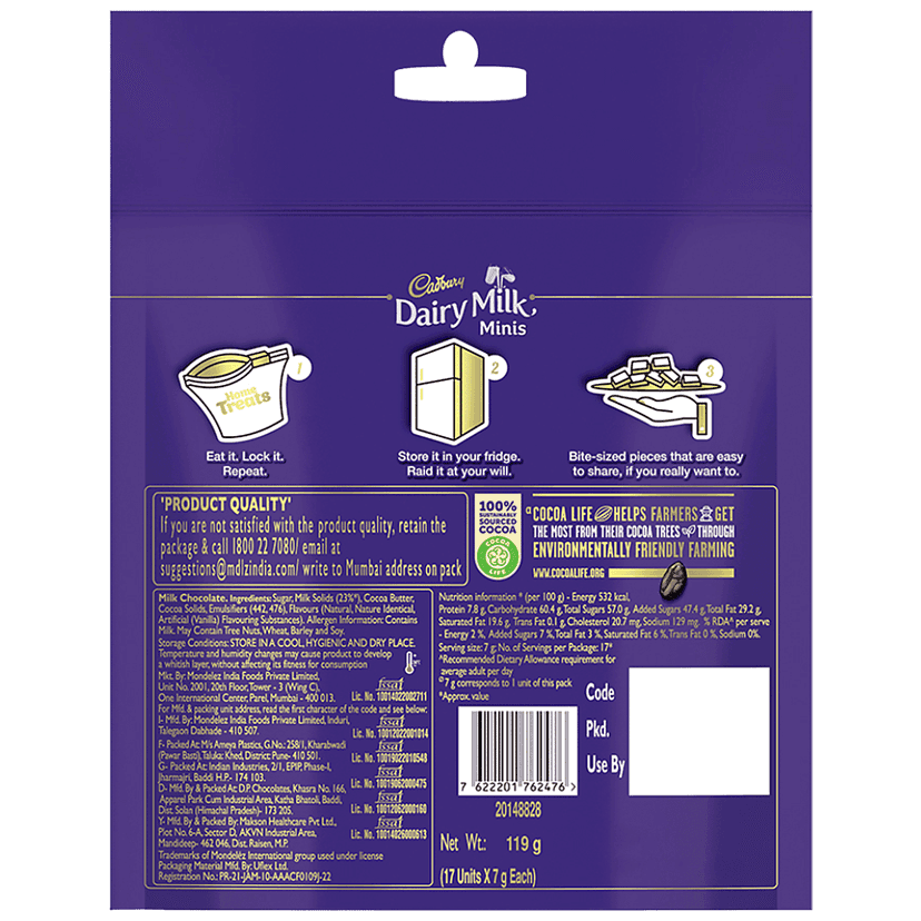 Cadbury Dairy Milk Minis - Home Treats, Mini Chocolate Bars, 119 G (17 Pcs) view 2