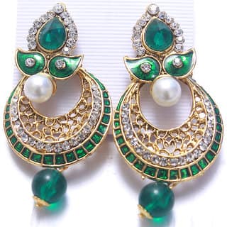 Jewellery Royal Designer Gold Plated Green Traditional Kundan Earrings