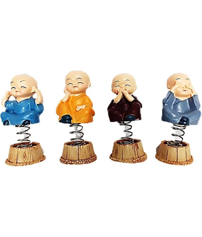 AFTERSTITCH Spring baby buddha monk set of 4 idol statue for home car deshboard showpiece 9 cm view 2