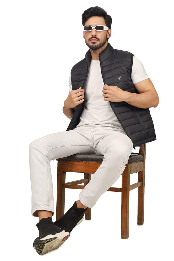 BlueFicus Mens Nylon Quilted Short Length, Sleeveless Puffer Jacket (Black) view 6