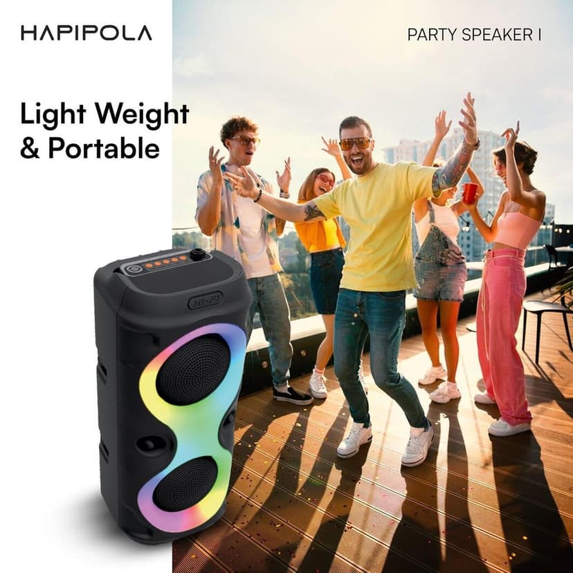 HAPIPOLA Party Speaker I 30W Multi-Media Bluetooth Party Speaker with Wired Mic for Karaoke Portable Bluetooth Speaker, RGB LED Light, Wireless Music view 2