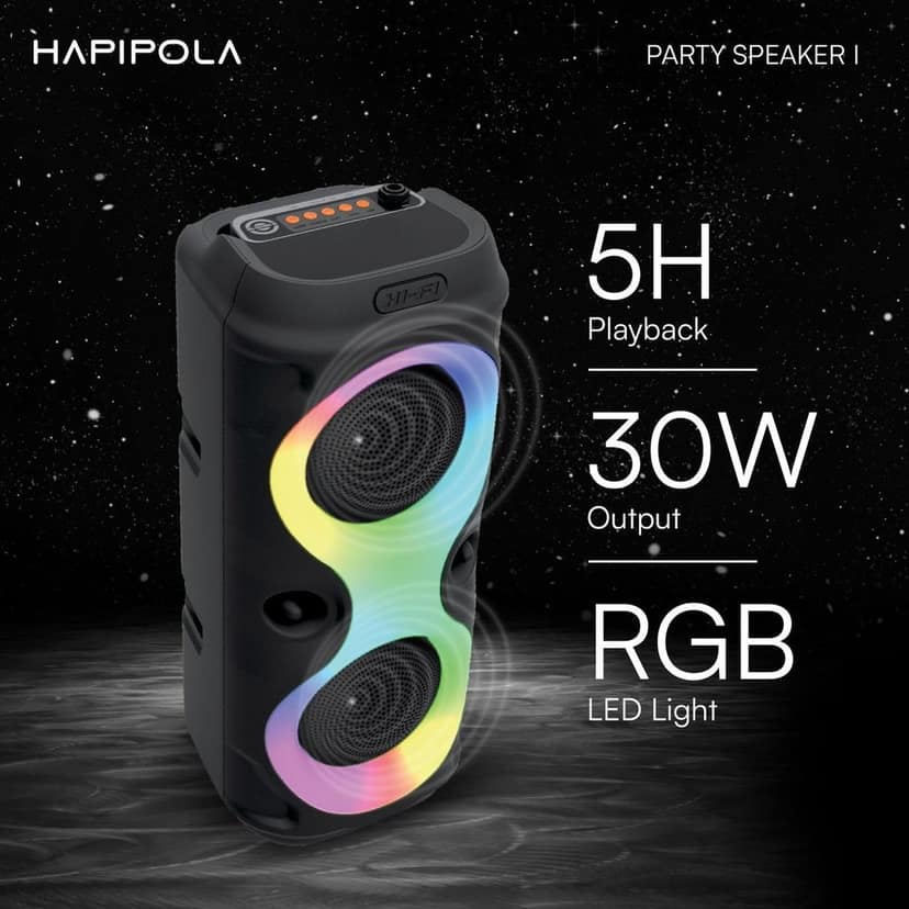 HAPIPOLA Party Speaker I 30W Multi-Media Bluetooth Party Speaker with Wired Mic for Karaoke Portable Bluetooth Speaker, RGB LED Light, Wireless Music view 3