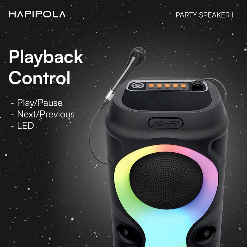HAPIPOLA Party Speaker I 30W Multi-Media Bluetooth Party Speaker with Wired Mic for Karaoke Portable Bluetooth Speaker, RGB LED Light, Wireless Music view 4