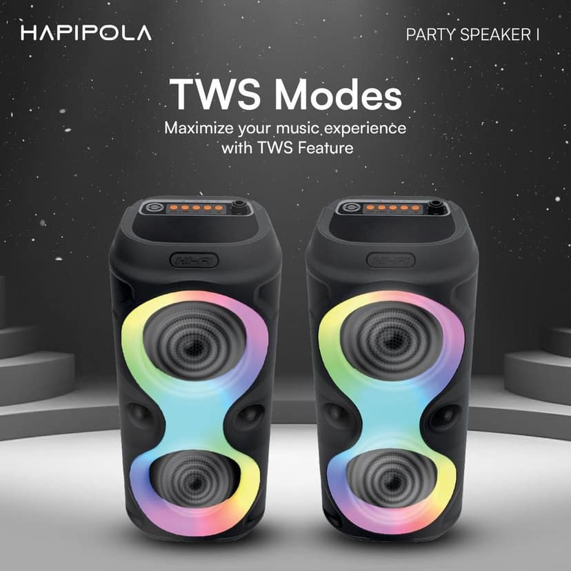 HAPIPOLA Party Speaker I 30W Multi-Media Bluetooth Party Speaker with Wired Mic for Karaoke Portable Bluetooth Speaker, RGB LED Light, Wireless Music view 5