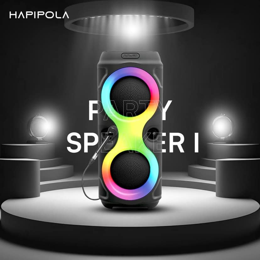 HAPIPOLA Party Speaker I 30W Multi-Media Bluetooth Party Speaker with Wired Mic for Karaoke Portable Bluetooth Speaker, RGB LED Light, Wireless Music view 6