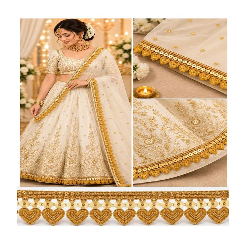 Chahat Lace Shiny Gold Sequnce Zari Border Gota Patti Lace for Sewing, Embroidery, Edging, Saree Border, Blouse, Dupatta Border, Lehenga, Kurti etc. (9 Meters, 31mm Wide) view 7