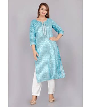 HIGHLIGHT FASHION EXPORT - Light Blue Cotton Women's Straight Kurti ( Pack of 1 )
